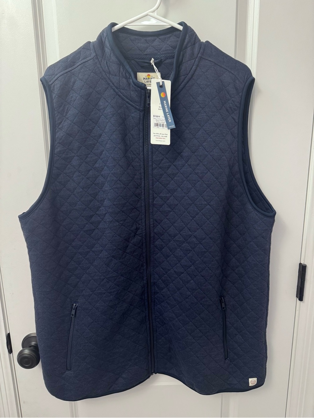Marine Layer Men’s XL Corbet Diamond Quilt Full Zip Vest in Heathered Navy